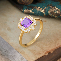 Purple Amethyst Cluster Ring – Princess Cut Elegance