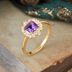 Purple Amethyst Cluster Ring – Princess Cut Elegance