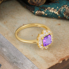 Purple Amethyst Cluster Ring – Princess Cut Elegance