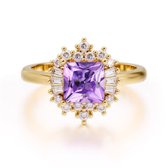Princess Cut Amethyst Engagement Ring Brilliant Cluster Ring