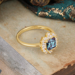 Princess Cut Alexandrite Engagement Ring Brilliant Cluster Ring
