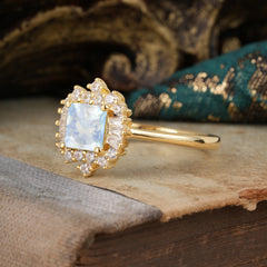 Princess Cut Moonstone Engagement Ring Brilliant Cluster Ring