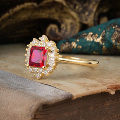Princess Cut Ruby Engagement Ring Brilliant Cluster Ring