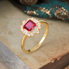 Princess Cut Ruby Engagement Ring Brilliant Cluster Ring