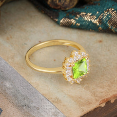 Princess Cut Peridot Engagement Ring Brilliant Cluster Ring