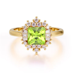 Princess Cut Peridot Engagement Ring Brilliant Cluster Ring