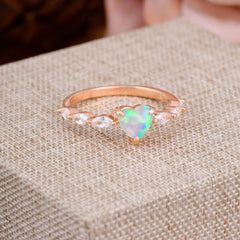 Unique Heart Shaped Opal Engagement Ring Cute Pave Promise Ring