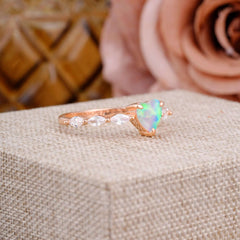 Unique Heart Shaped Opal Engagement Ring Cute Pave Promise Ring