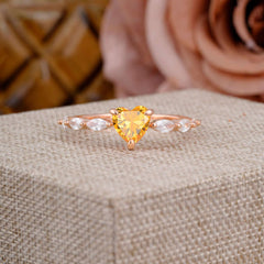 Unique Heart Shaped Citrine Engagement Ring Cute Pave Promise Ring