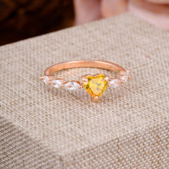 Unique Heart Shaped Citrine Engagement Ring Cute Pave Promise Ring