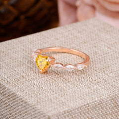 Unique Heart Shaped Citrine Engagement Ring Cute Pave Promise Ring