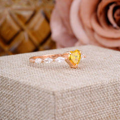 Unique Heart Shaped Citrine Engagement Ring Cute Pave Promise Ring