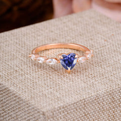 Unique Heart Shaped Tanzanite Engagement Ring Cute Pave Promise Ring