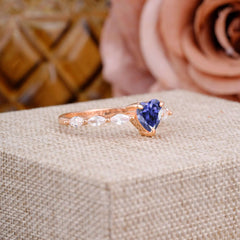 Unique Heart Shaped Tanzanite Engagement Ring Cute Pave Promise Ring