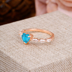 Unique Heart Shaped Turquoise Engagement Ring Cute Pave Promise Ring