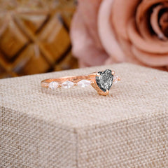 Unique Heart Shaped Black Rutilated Quartz Engagement Ring Cute Pave Promise Ring