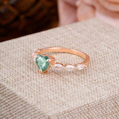 Unique Heart Shaped Moss Agate Engagement Ring Cute Pave Promise Ring