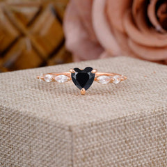 Unique Heart Shaped Black Onyx Engagement Ring Cute Pave Promise Ring