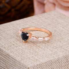 Unique Heart Shaped Black Onyx Engagement Ring Cute Pave Promise Ring