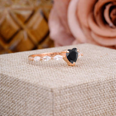 Unique Heart Shaped Black Onyx Engagement Ring Cute Pave Promise Ring
