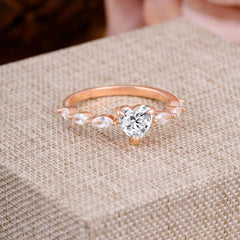 Unique Heart Shaped Lab Diamond Engagement Ring Cute Pave Promise Ring