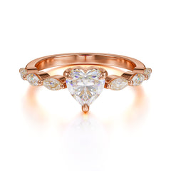 Unique Heart Shaped Moissanite Engagement Ring Cute Pave Promise Ring