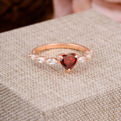 Unique Heart Shaped Garnet Engagement Ring Cute Pave Promise Ring