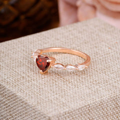 Unique Heart Shaped Garnet Engagement Ring Cute Pave Promise Ring