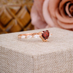 Unique Heart Shaped Garnet Engagement Ring Cute Pave Promise Ring