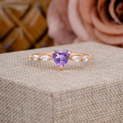 Unique Heart Shaped Amethyst Engagement Ring Cute Pave Promise Ring