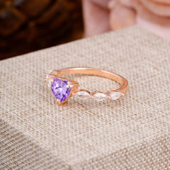 Unique Heart Shaped Amethyst Engagement Ring Cute Pave Promise Ring