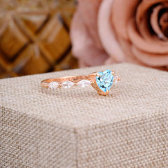 Unique Heart Shaped Aquamarine Engagement Ring Cute Pave Promise Ring