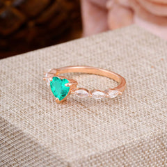 Unique Heart Shaped Emerald Engagement Ring Cute Pave Promise Ring