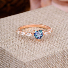 Unique Heart Shaped Alexandrite Engagement Ring Cute Pave Promise Ring