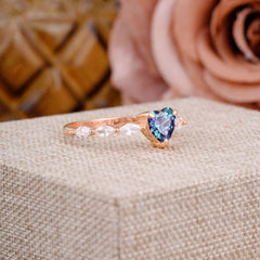 Unique Heart Shaped Alexandrite Engagement Ring Cute Pave Promise Ring