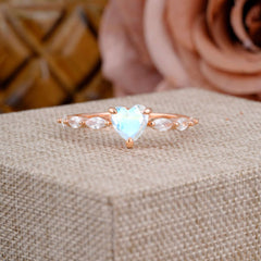 Unique Heart Shaped Moonstone Engagement Ring Cute Pave Promise Ring