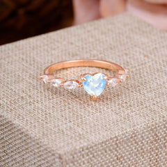 Unique Heart Shaped Moonstone Engagement Ring Cute Pave Promise Ring