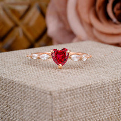 Unique Heart Shaped Ruby Engagement Ring Cute Pave Promise Ring