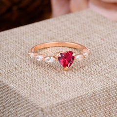 Unique Heart Shaped Ruby Engagement Ring Cute Pave Promise Ring