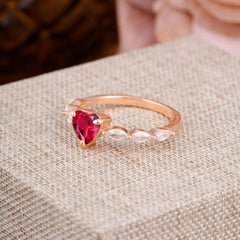 Unique Heart Shaped Ruby Engagement Ring Cute Pave Promise Ring