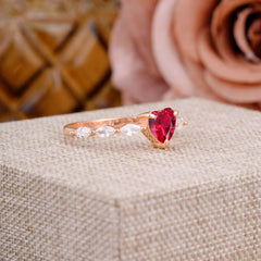 Unique Heart Shaped Ruby Engagement Ring Cute Pave Promise Ring