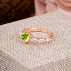 Unique Heart Shaped Peridot Engagement Ring Cute Pave Promise Ring