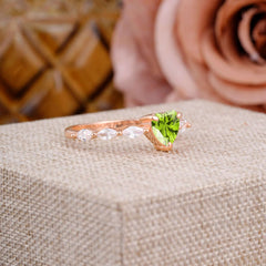 Unique Heart Shaped Peridot Engagement Ring Cute Pave Promise Ring