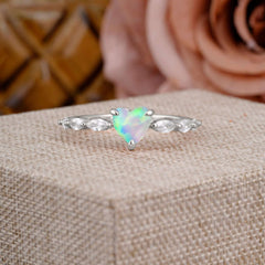 Unique Heart Shaped Opal Engagement Ring Cute Pave Promise Ring