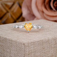 Unique Heart Shaped Citrine Engagement Ring Cute Pave Promise Ring