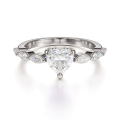 Unique Heart Shaped Moissanite Engagement Ring Cute Pave Promise Ring