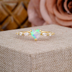 Unique Heart Shaped Opal Engagement Ring Cute Pave Promise Ring