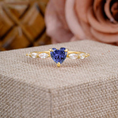 Unique Heart Shaped Tanzanite Engagement Ring Cute Pave Promise Ring