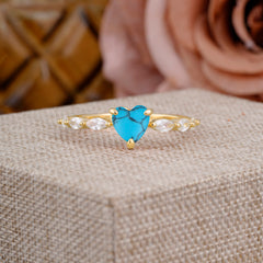 Unique Heart Shaped Turquoise Engagement Ring Cute Pave Promise Ring