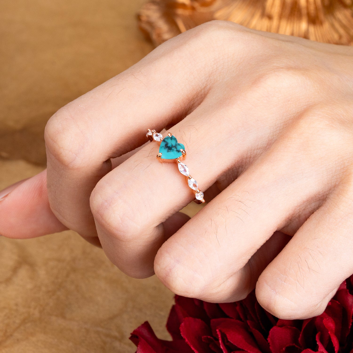 Unique Heart Shaped Turquoise Engagement Ring Cute Pave Promise Ring